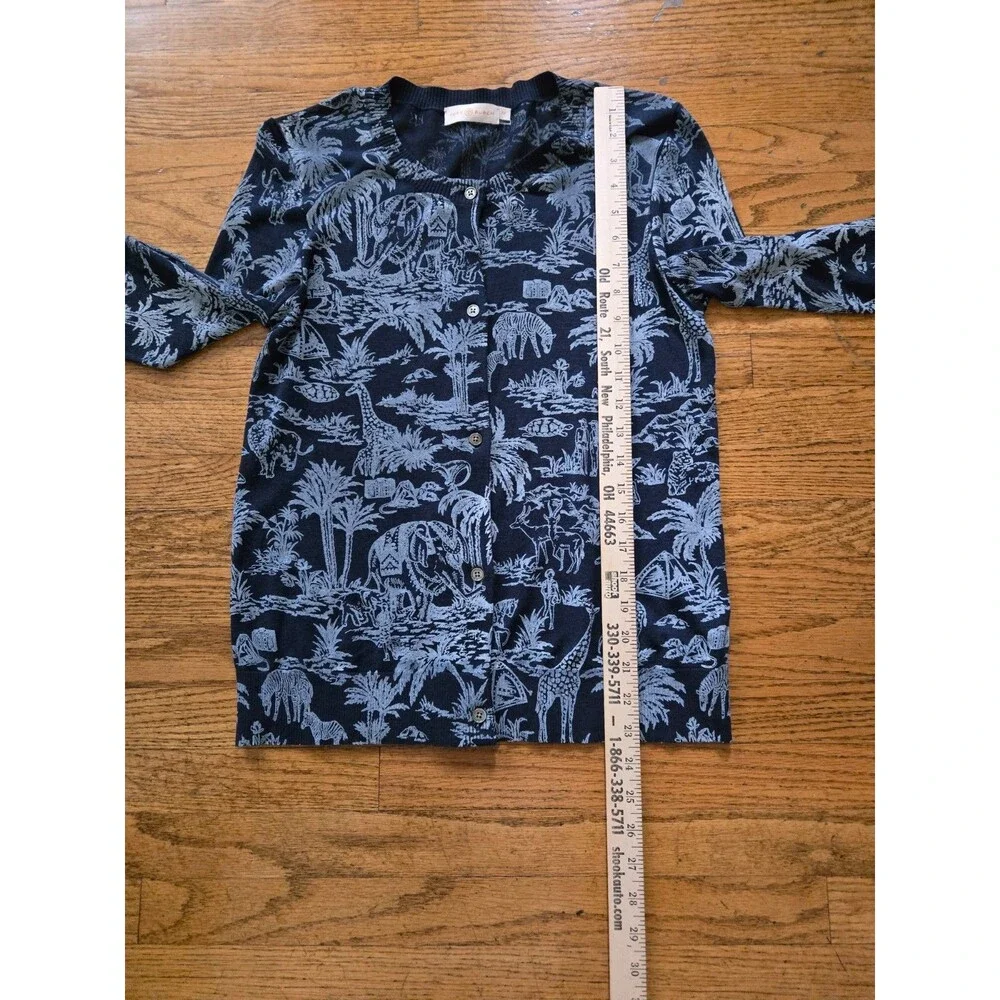 Tory Burch Women's Safari Print Semi Sheer Button Up Cardigan Blue Size Small